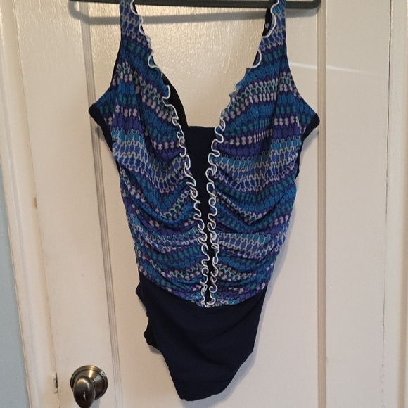 Gottex Other - Gottex Blue and Purple One Piece Swimsuit with Plunging V-Neckline